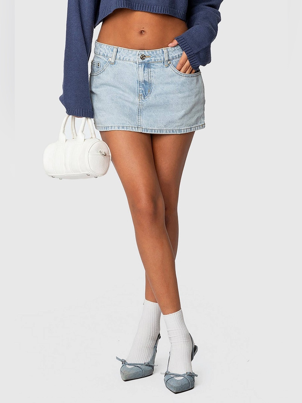 EDIKTED ‘Chiara’ Low-Rise Denim Micro Skirt